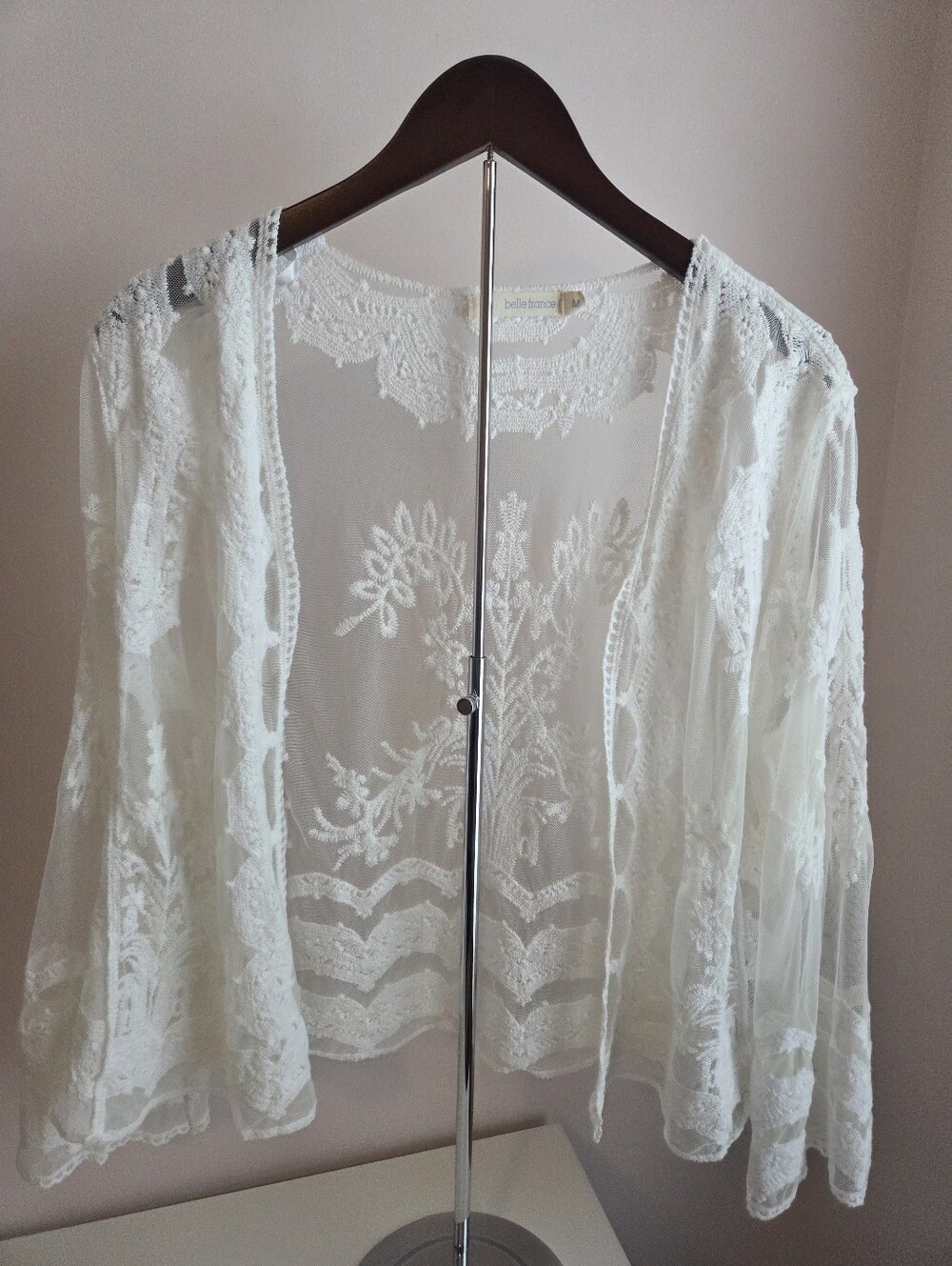Delicate Sheer Lace Kimono Robe - White